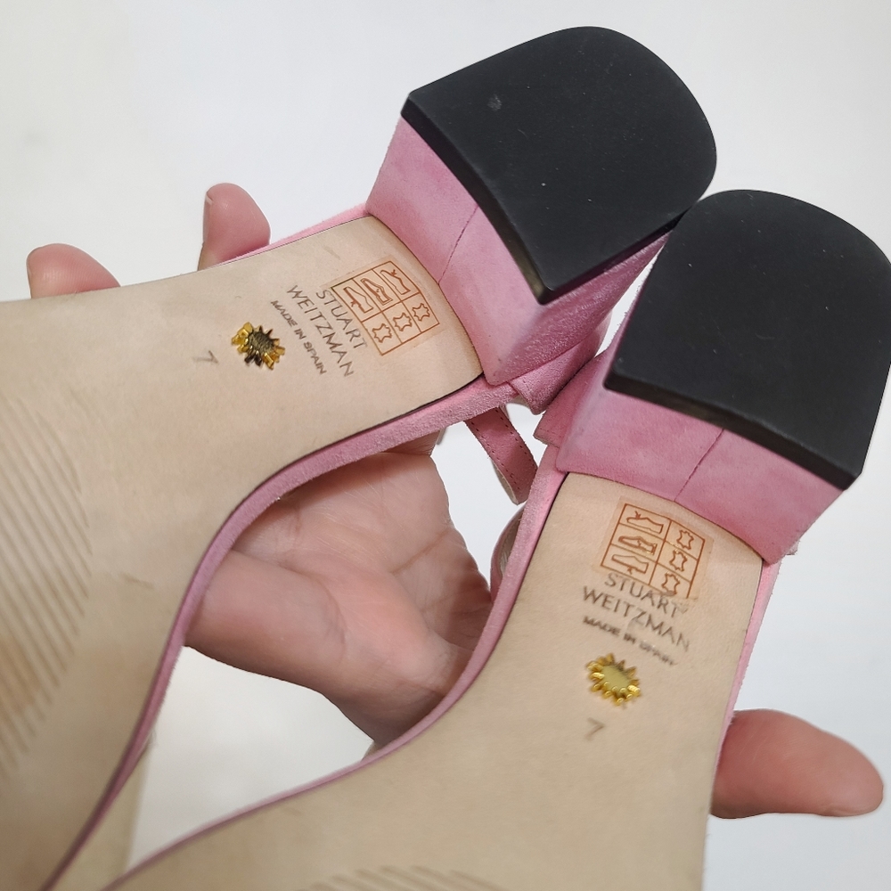 Stuart Weitzman | Amelina 50mm Block Chain Sandals in Pink Size 7 - Picture 13 of 14